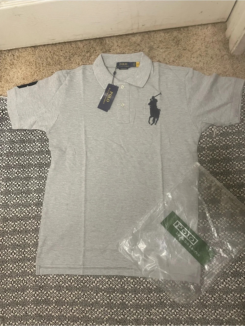 Ralph Lauren Men's Light Gray Polo with Navy Pony